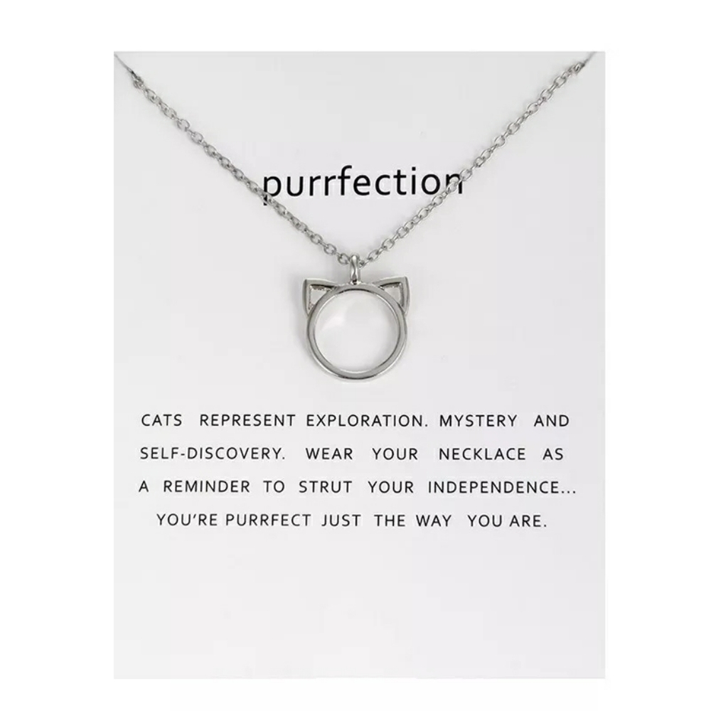 Cat Purrfection Silver Affirmation Necklace
